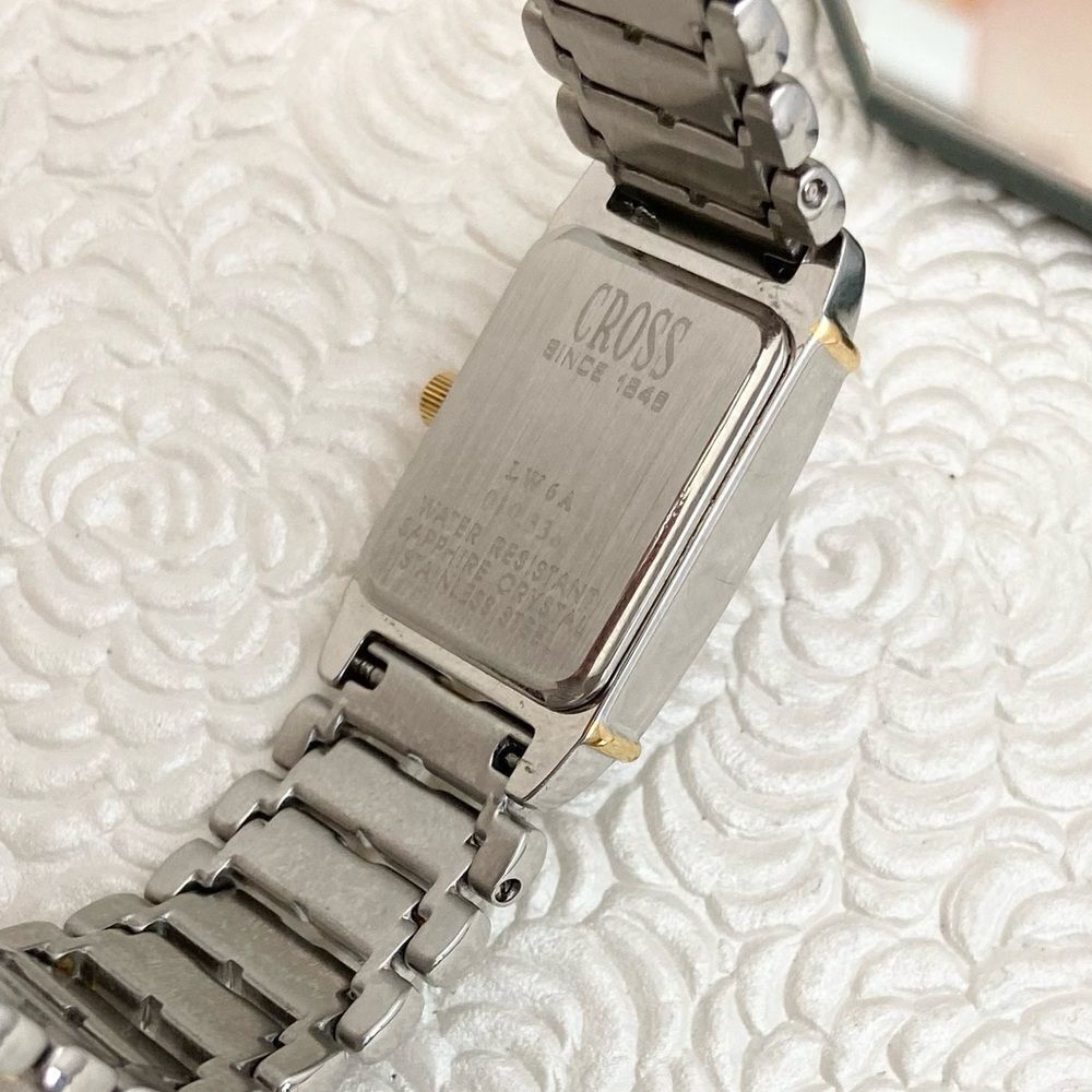 Cross Swiss Made Tank Style Two-Tone Stainless Steel Dress Watch Roman Numerals - Picture 10 of 13